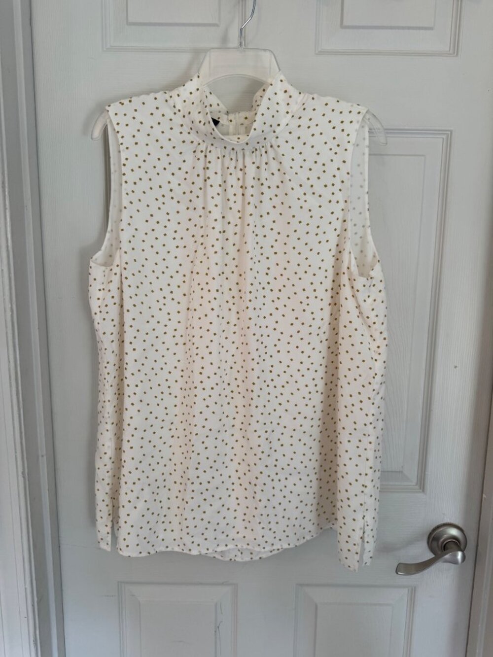 Lafayette 148 NY Leeann 100% Silk Mock Neck Alabaster Sleeveless Blouse XL - Picture 9 of 9